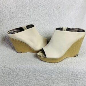 Sam Edelman Ivory Leather Peep Toe Wedge Mules